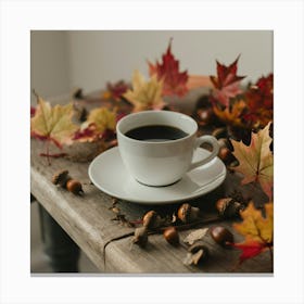 Coffee And Autumn Leaves 3 Canvas Print