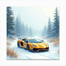 Lamborghini Sián Amidst A Watercolor Tranquil Winter Landscape 1 Canvas Print