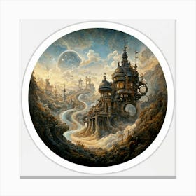 Steampunk Fantasy Landscape Sticker Canvas Print