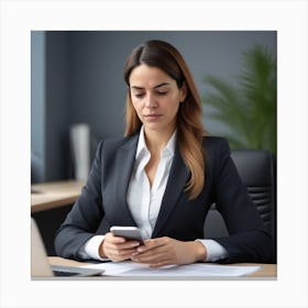 Femme D Affaires Hispanique V Tue D Une Tenue De Bureau Joyeuse Et Joyeuse En Utilisant Un Smartphone Et En Travaillant Jeune Femme D Affaires Utilisant Des Applications Sur Des T L Phones Portables 3 Canvas Print