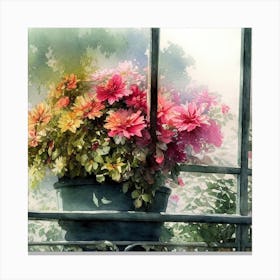 Watercolor Greenhouse Flowers 30 Canvas Print