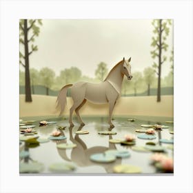 Paper Horse In Water Canvas Print