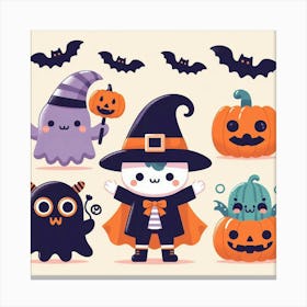 Cute Halloween Characters - Vector style Illustration 1 Canvas Print