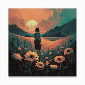 Sunset In The Meadow Canvas Print