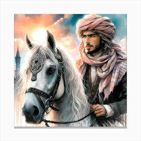 Young Arabian Man On A Horse Color Drawing 1 Canvas Print