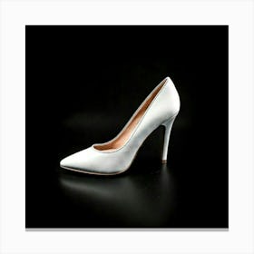 Firefly White, Ladies Shoe, Black Background, Minimalistic, Elegant, Fashion, Stylish, Monochrome, (3) Canvas Print