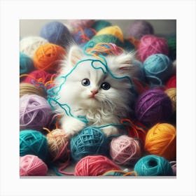Kitten In A Ball Of Yarn Canvas Print