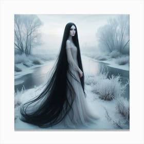 Woman With Long Black Hair Canvas Print