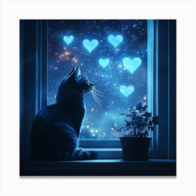 Dreamy Night Sky with Heart Stars Cat 11 Canvas Print