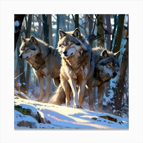Three Wolves In The Snow 1 Canvas Print