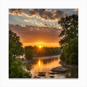 Little Rock Sunrisea Beautiful Sunrise Over The Arkansas River At Little Rock Canvas Print