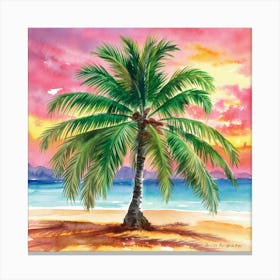 Palm Tree At Sunset Canvas Print