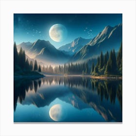 Moon Reflected In A Lake 2 Canvas Print