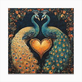 Baroque Peacock Heart Design Backdrop Canvas Print