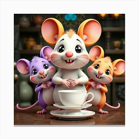 Cute Mice With Cup Of Tea Stampe su tela