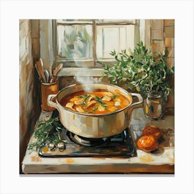 Pot Of Soup Art Canvas Print