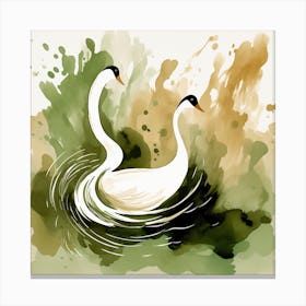 Swans In Water Canvas Print