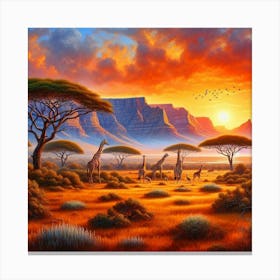 Giraffes At Sunset 1 Canvas Print