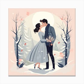 Couple Kissing In The Snow 2 Canvas Print