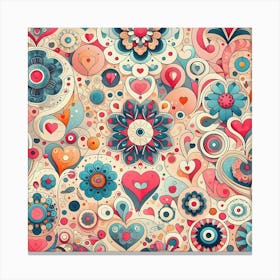 Seamless Pattern With Hearts And Flowers Canvas Print