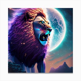 Lion roaring In The Moonlight Canvas Print