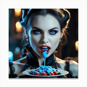 Vampire Woman Eating Dessert Canvas Print