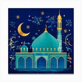 Illustration Of A Mosque Featuring A Minaret Dome And Intricate Islamic Calligraphy Homes A Cresc Canvas Print