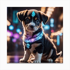Dog Wearing A Glowing Collar Canvas Print