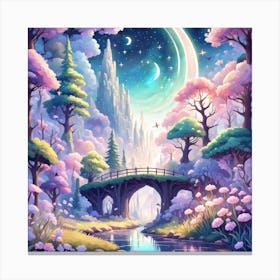 A Fantasy Forest With Twinkling Stars In Pastel Tone Square Composition 317 Canvas Print