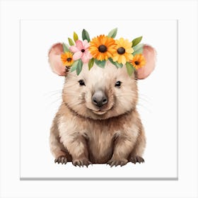 Floral Baby Wombat Nursery Illustration (30) Canvas Print