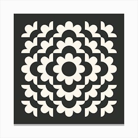 Midcentury Modern Abstract Geometric Flower Pattern Floral in black and beige 3 Canvas Print