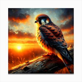 Falcon on Branch at Morning Color Detail Painting - Wild Bird Artwork 116 Canvas Print