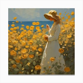 Girl In A Field Of Sunflowers Canvas Print