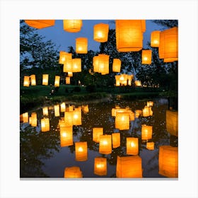 Lanterns In The Sky Photo Canvas Print