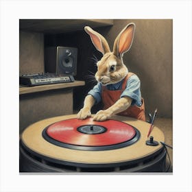 Rabbit At The Turntable Canvas Print