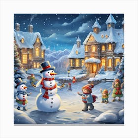 Snowman Village 1 Canvas Print