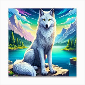 Majestic white wolf with piercing green eyes Canvas Print