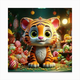 Firefly 3d, Animated, Cute, Little, Happy, Green, Tiger, Yellow Eyes, Candy, Store, Whimsical, Playf Canvas Print