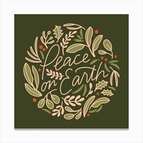Peace on Earth Green Square Illustrated Canvas Print