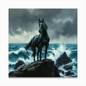 Black Horse In The Ocean 1 Canvas Print