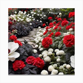 Red And White Flower Garden Canvas Print