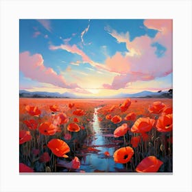 Vast Poppy Fields Hues Spanning From Pale Blue To Soft Pastel Light Pink To Burnt Sienna Flowers Canvas Print