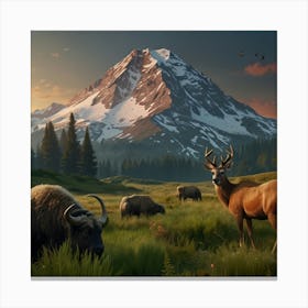 Mountain Deer Grazing Art Canvas Print