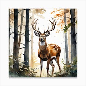 Deer In The Forest Watercolor Trending On Artstation Sharp Focus Studio Photo Intricate Details (10) Canvas Print