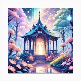 A Fantasy Forest With Twinkling Stars In Pastel Tone Square Composition 53 Canvas Print