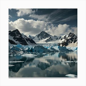 A Stunning Glacier With Blue Ice Formations, Towering Peaks, And A Bright, Sunny Sky 3 Canvas Print