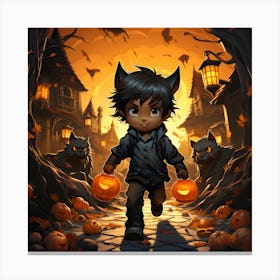 Halloween Trick or Treat Cute Werewolf Canvas Print