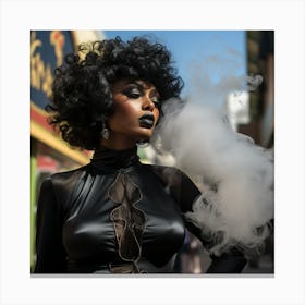 A Smoking Hot Sexy Black Woman Wearing A Black Atsuko Kudo Latex Dress Canvas Print