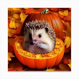 Hedgehog In Pumpkin Canvas Print