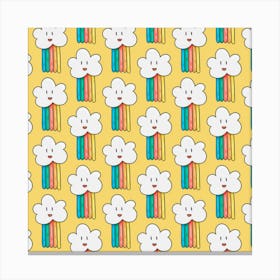 Smile Cloud Rainbow Pattern Yellow Canvas Print